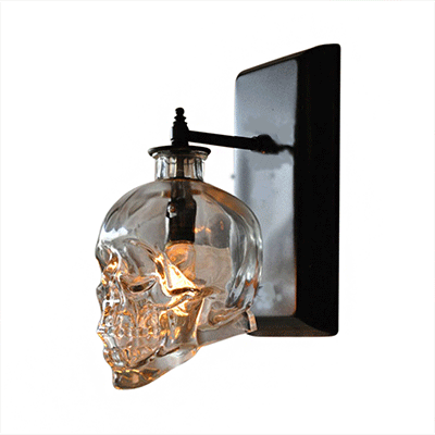 Modern Black Glass Skull Wall Sconce - Stylish 1-Light Fixture For Living Room Lighting