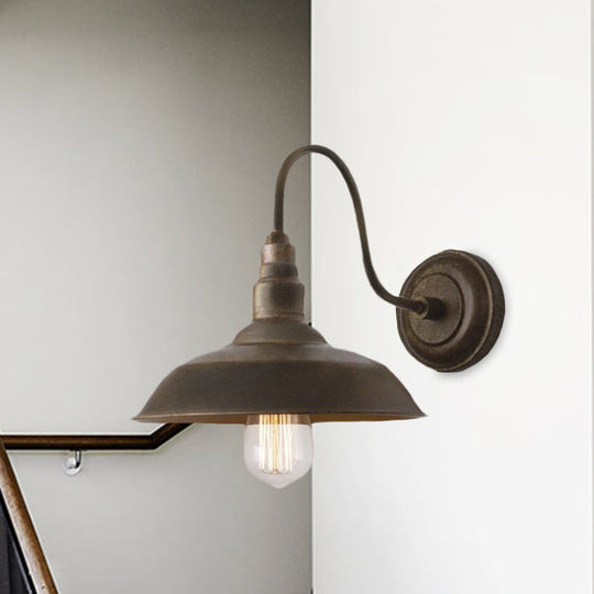 Antique Style Barn Wall Sconce With Gooseneck Arm In Bronze/Rust - Ideal For Bedroom Lighting