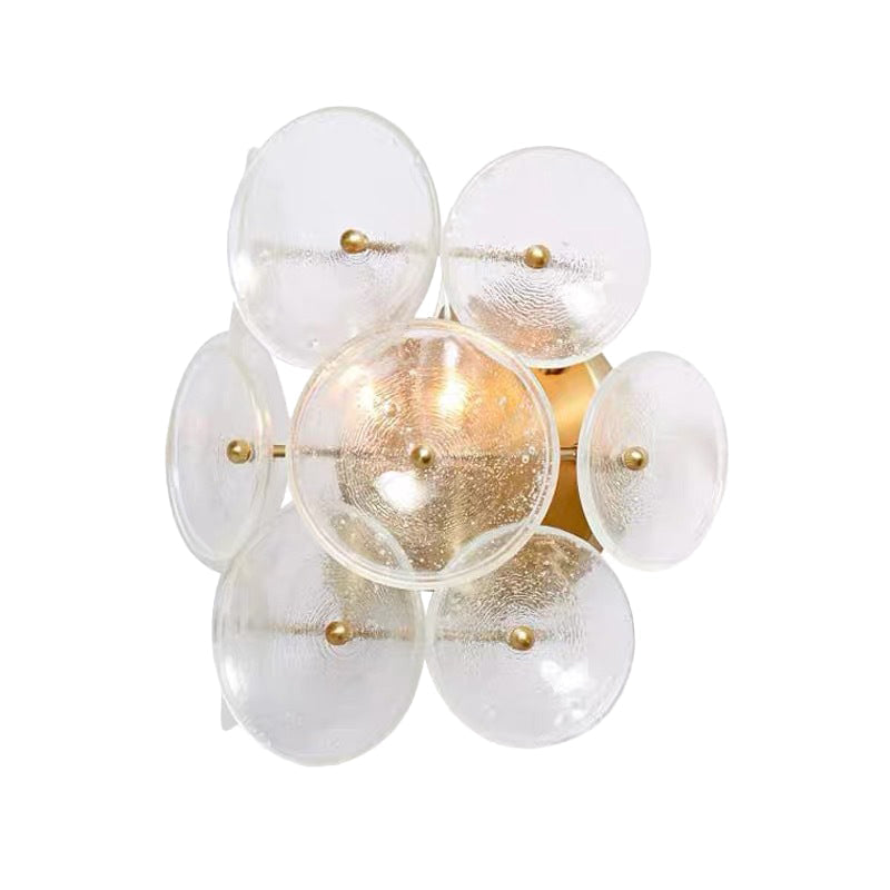 Minimalistic Circle Glass Sconce: Clear Textured Wall Mounted Light Fixture (2 Bulbs) For Living