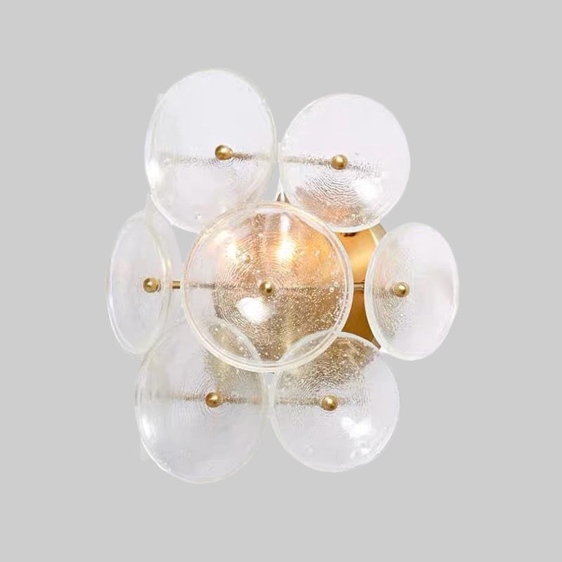 Minimalistic Circle Glass Sconce: Clear Textured Wall Mounted Light Fixture (2 Bulbs) For Living