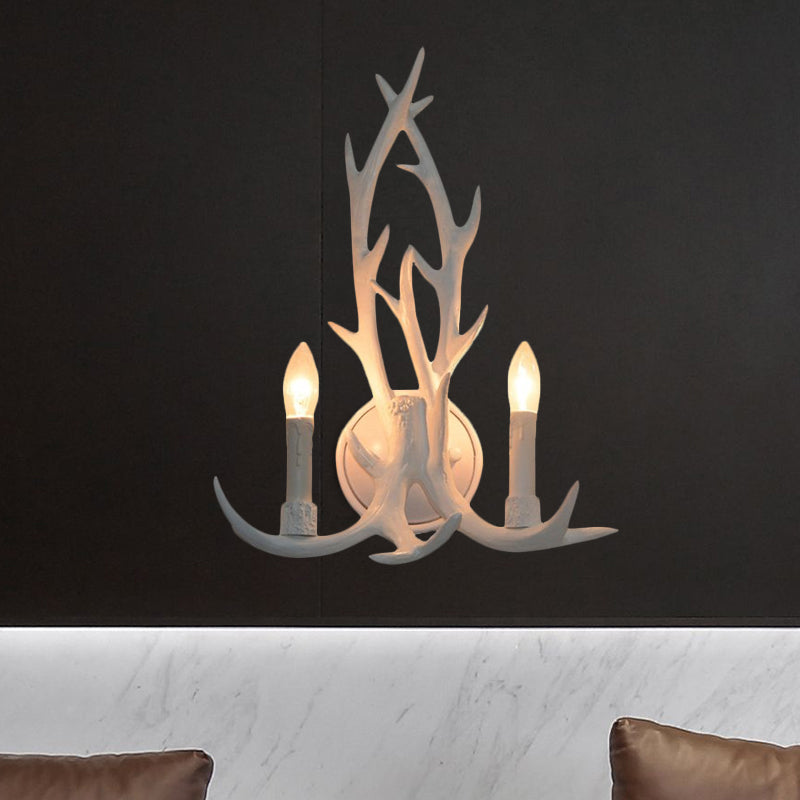 Deer Horn Resin Open Bulb Wall Lamp - 1 Light Lodge Country Sconce For Kitchen