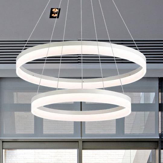 Modern Round Led Chandelier Pendant - Acrylic 1/2/3-Light Ceiling Light Fixture In Black/White/Gold