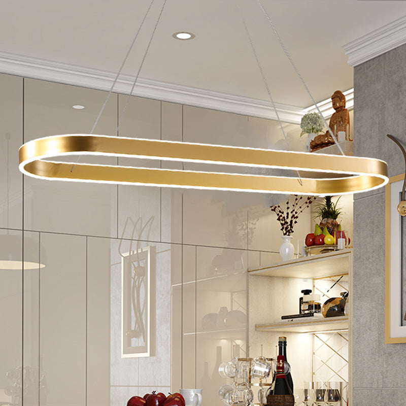 Minimalist Oval Led Ceiling Light In Gold/White - 31.5/39/47 Width Warm/White For Island