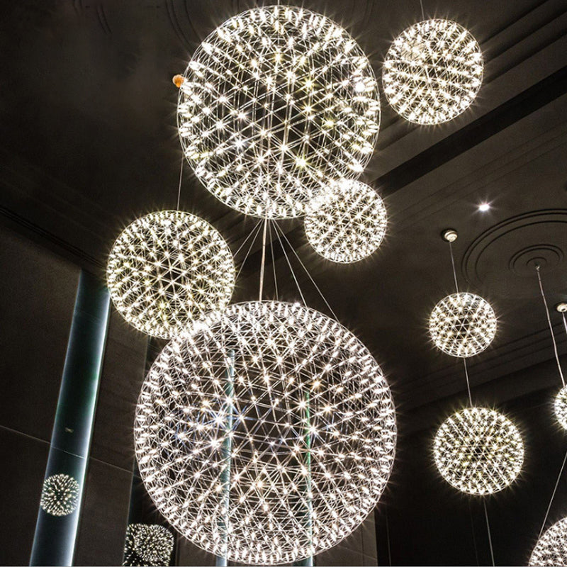 Contemporary Steel Firework Chandelier With Led Chrome Ceiling Lamp - Orbit Shade 8/12 Dia