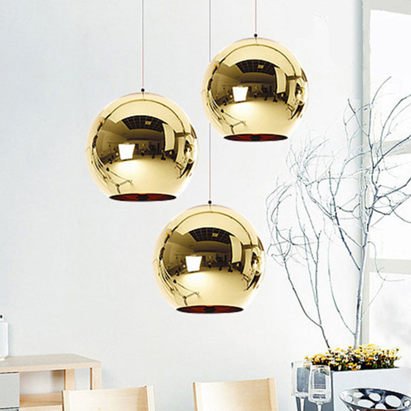 Contemporary Glass Mirror Ball Pendant Light - Chrome/Gold/Rose Gold 6/8/10 Width Hanging Ceiling
