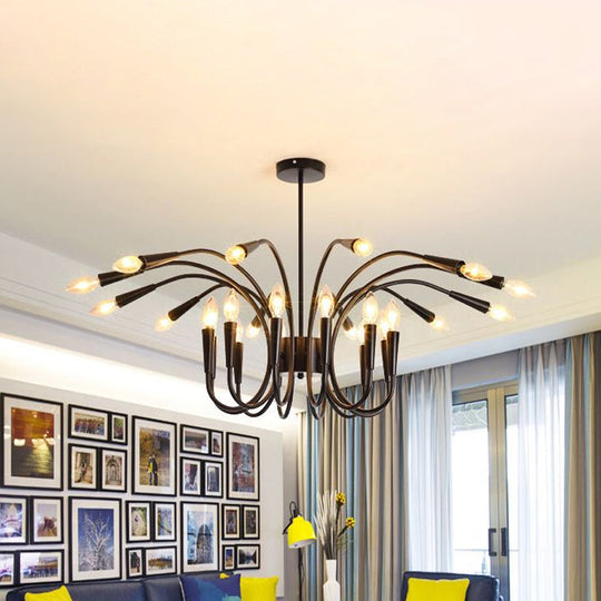 Modern Abstract Metal Chandelier: Multi-Light Black Pendant Lamp With Curved Arm And Exposed Bulbs