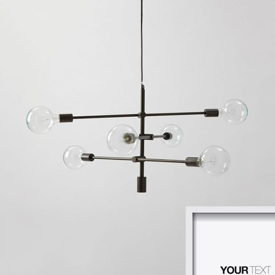 Modernist Mobile Metal Chandelier - 6-Light Black Hanging Light Fixture With Exposed Bulbs