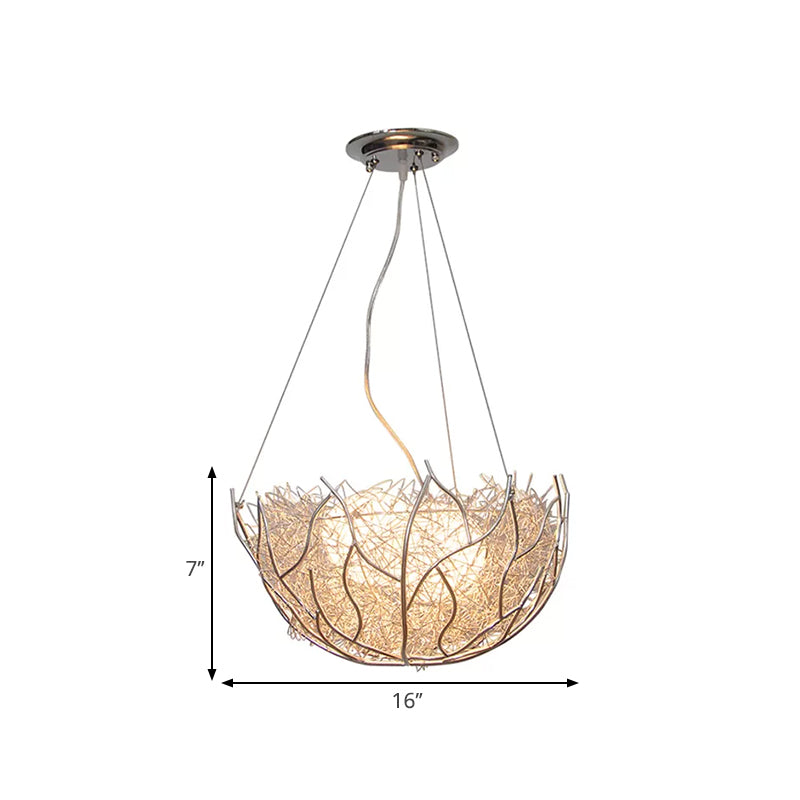 Contemporary Metal Chandelier Lighting with Glass Ball Shade - 2 Lights, Silver Finish - 16"/19.5" Wide