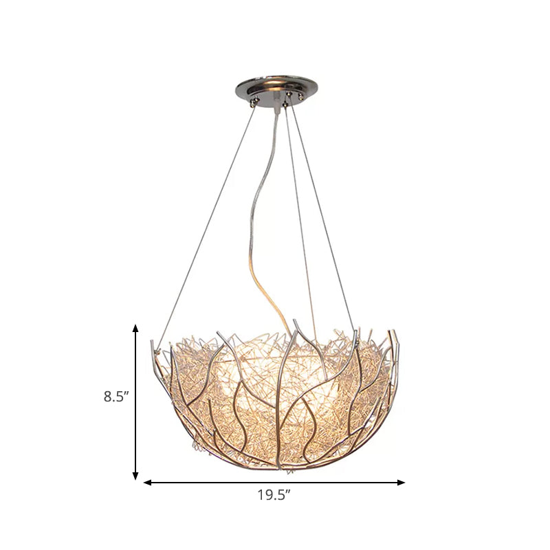 Contemporary Nest Metal Chandelier With 2 White Glass Ball Shade Lights - 16/19.5 Wide