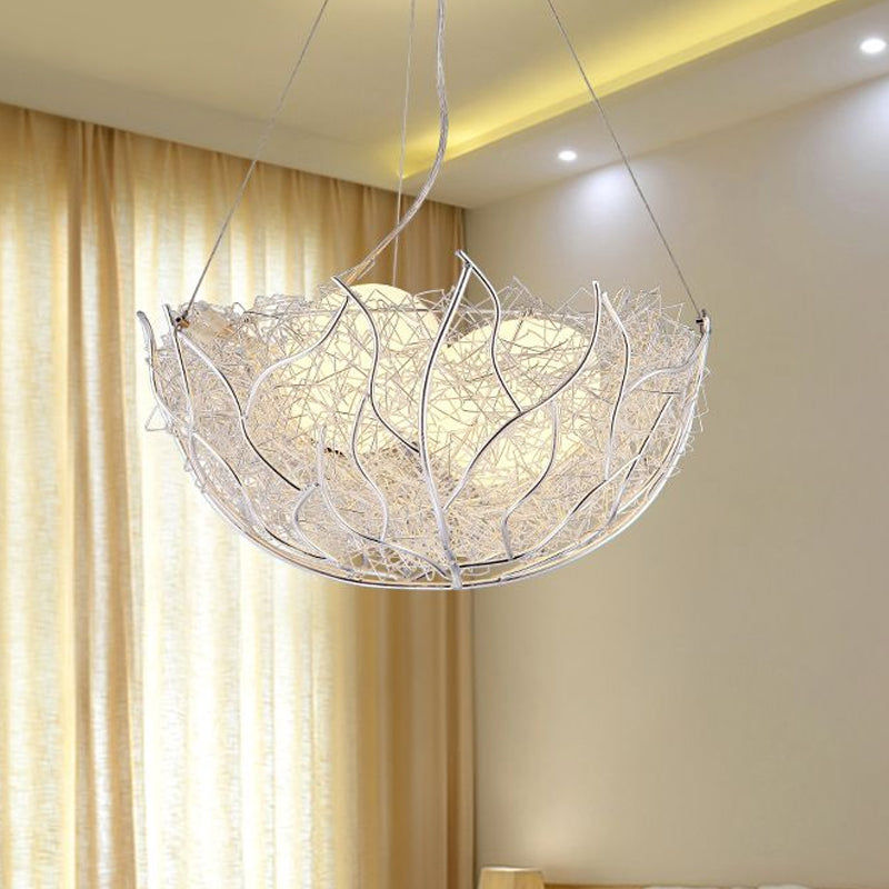 Contemporary Metal Chandelier Lighting with Glass Ball Shade - 2 Lights, Silver Finish - 16"/19.5" Wide