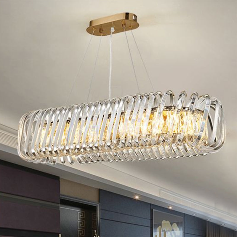 Led Island Pendant With Clear Crystal Shade - Contemporary Hanging Light Fixture