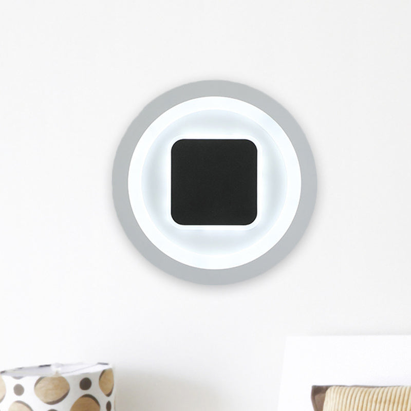 Modern Metal Led Wall Lamp Sconce In Black & White - Square Round Design Black-White
