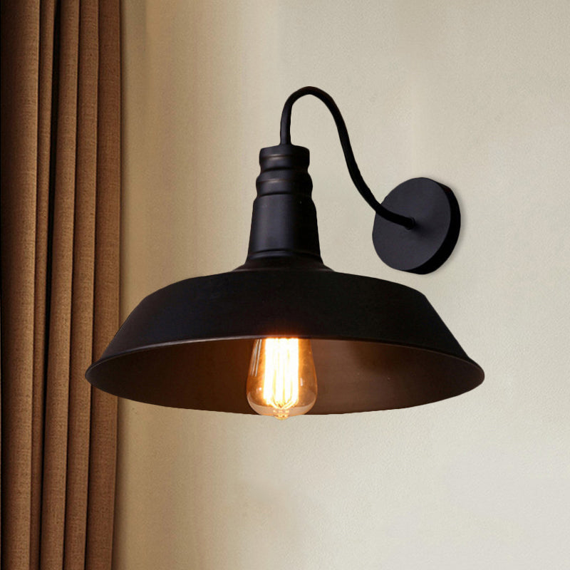 Industrial Metal Wall Lamp With Barn Shade And Mount - Black/White 10/14 Diameter