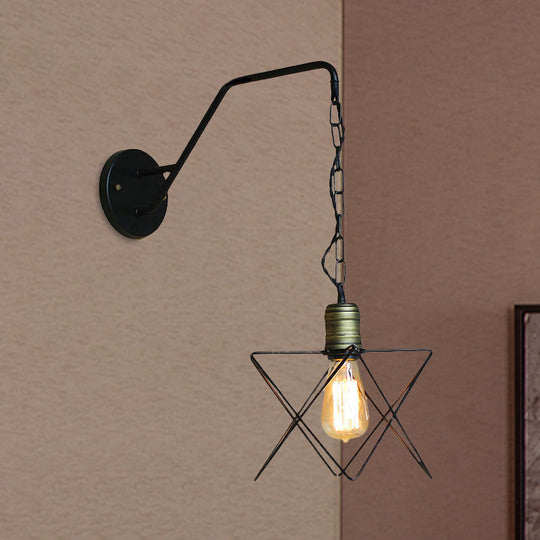 Industrial Style Black Triangle Globe Cage Sconce For Coffee Shop Wall Mount