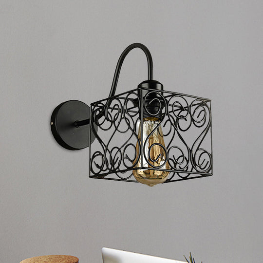 Vintage Industrial Metal Cage Wall Sconce - Square/Diamond Design Black Finish