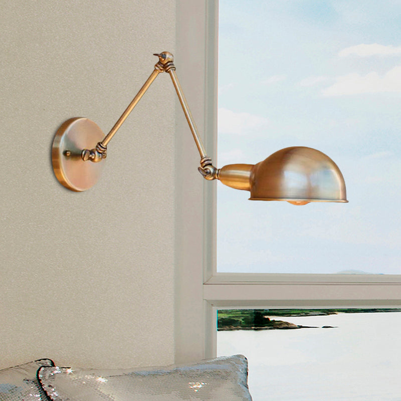 Retro Dome Wall Sconce - Brass/Chrome Swing Arm Metal Lighting For Bathroom