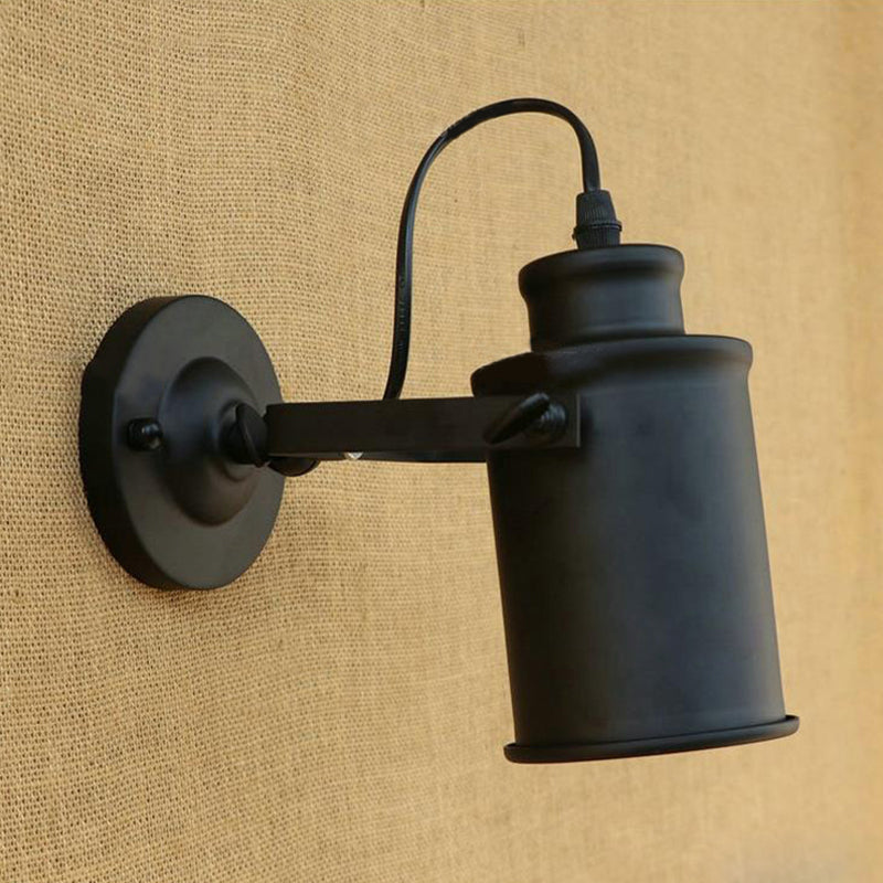 Antique Style Cylinder Sconce Light With Metallic Finish And Wall Mount In Black/Rust For Living