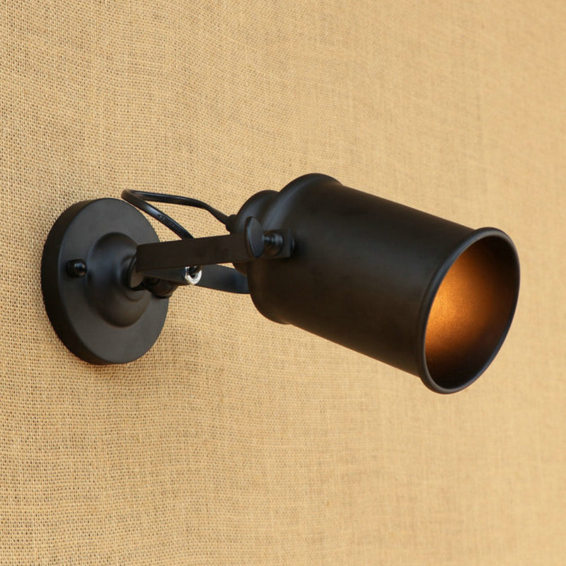 Antique Style Cylinder Sconce Light With Metallic Finish And Wall Mount In Black/Rust For Living
