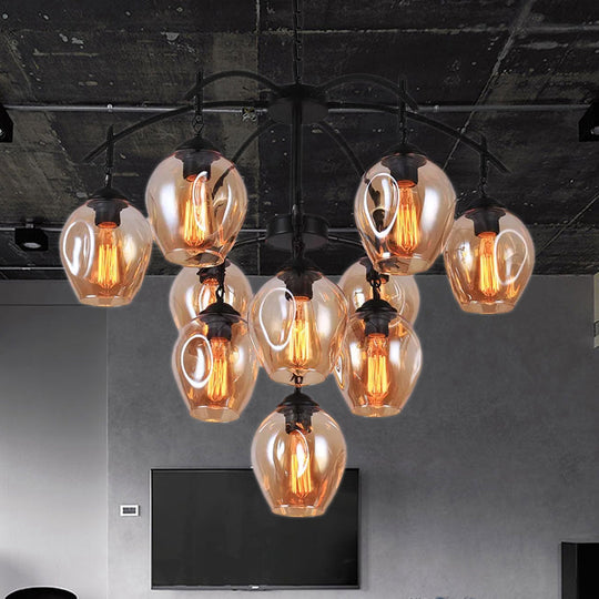 Industrial Amber Bubble Pendant Chandelier with Dimpled Glass Shades - Stylish Ceiling Fixture for Living Room