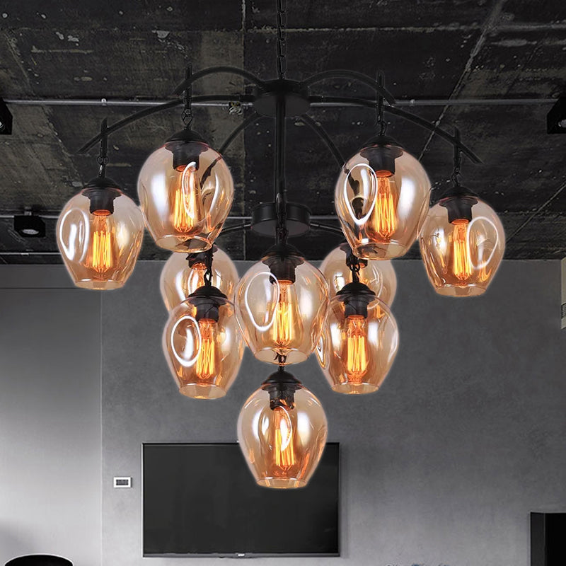 Industrial Amber Glass Pendant Chandelier: Multi-Light Bubble Shade Ceiling Fixture For Living Room