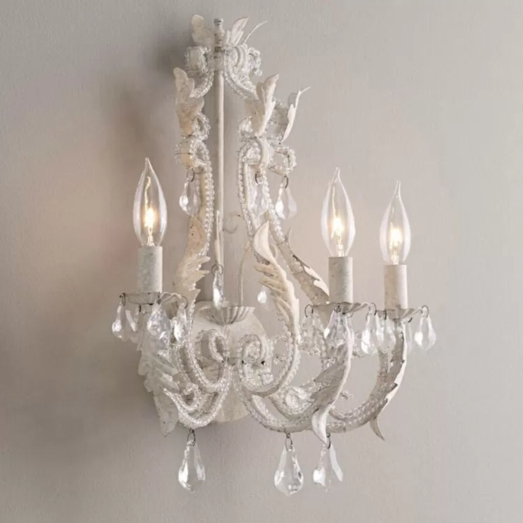 Metallic Candle Wall Sconce With Crystal - 3 Lights Living Room & Kids Light White