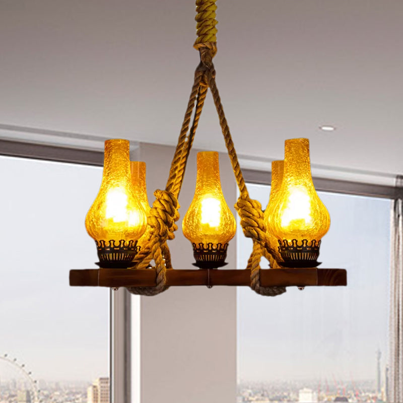 Country Stylish Yellow Pendant Lamp With Cracked Glass Teardrop Shade