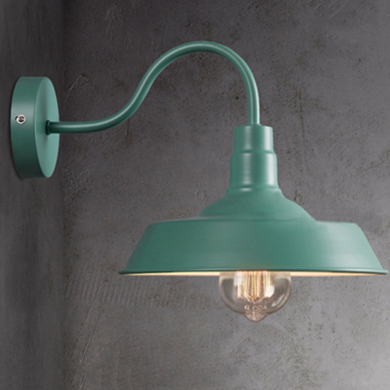 Industrial Stylish Barn Wall Sconce Lamp With Gooseneck Arm In Blue/Pink - 10/14 Wide
