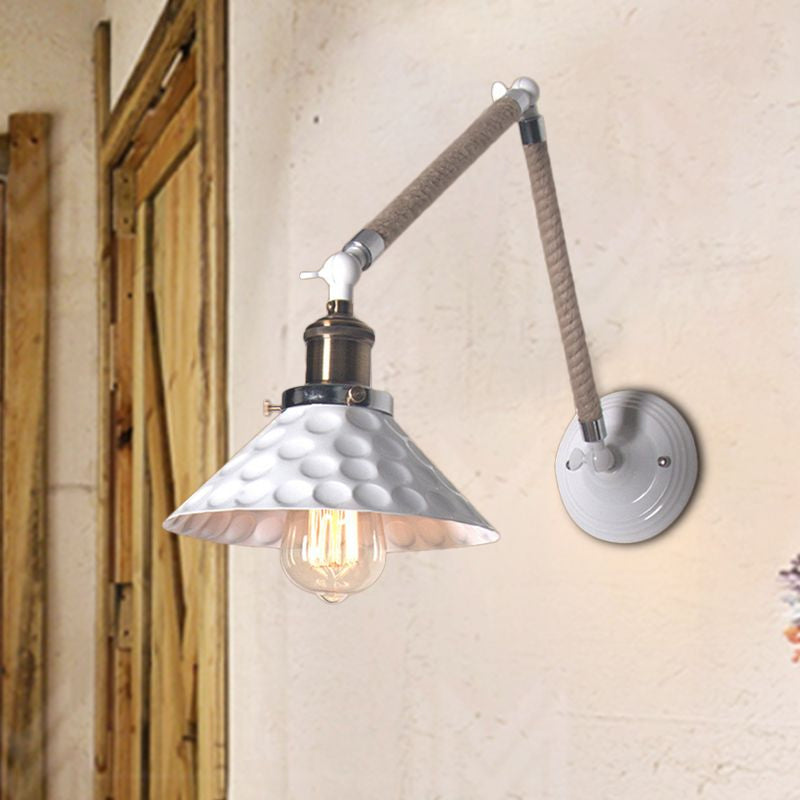 Industrial Style Metal Conic Wall Sconce With Swing Arm - 1 Light Corridor In White