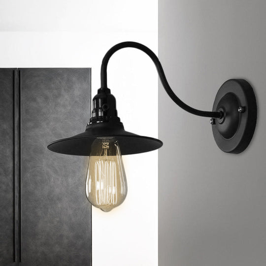 Industrial Style Black Flat Shade Wall Light Sconce - Metallic 1 Head Living Room 7/8.5 Width