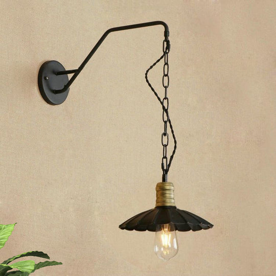 Vintage Scalloped Black Wall Sconce Light With Metallic Finish And 1 Bulb For Dining Table 10/14
