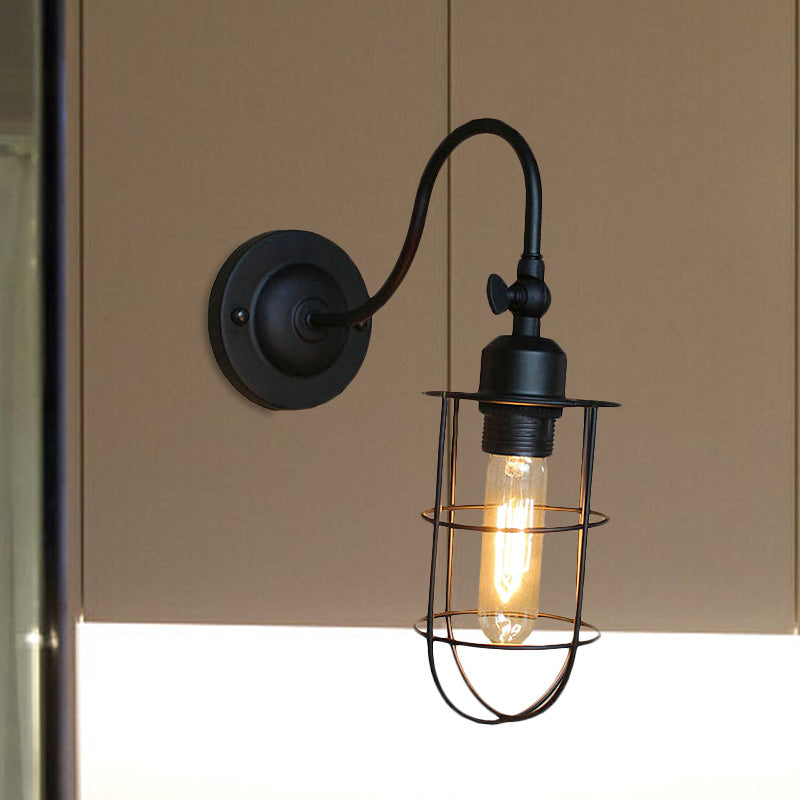 Retro Style Black Globe Wall Mount Light With Gooseneck Arm - Bedroom Mini Lamp