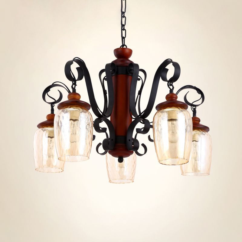 Black Country Pendant Light with Metal Chain - 5-Light Cylinder Ceiling Suspended, 27.5" Length
