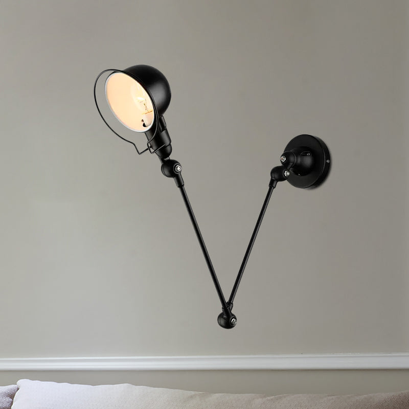 Industrial Metal Swing Arm Wall Light Fixture With Black/White Bowl Shade - 1 Head Corridor Sconce