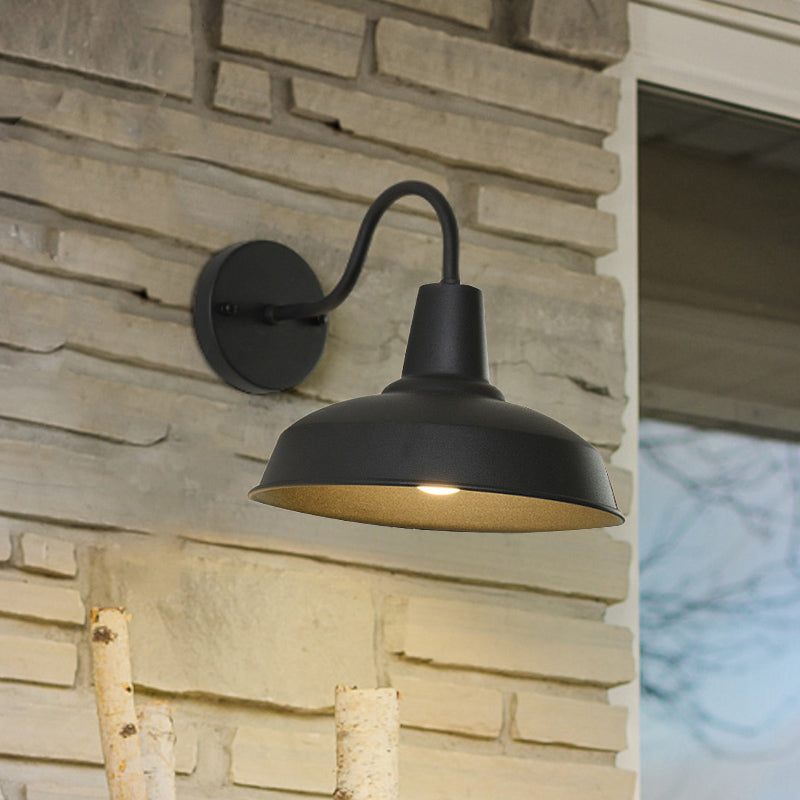 Gooseneck Arm Farmhouse Barn Wall Sconce With Metallic 1-Bulb Lamp - Black Porch Lighting