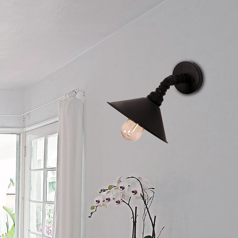 Metal Industrial Wall Sconce Light With Cone Shade - Black/Rust Finish Black
