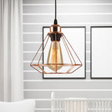 Rose Gold Geometric Cage Ceiling Light - Loft Industrial Pendant Lighting For Bedroom