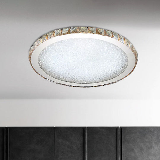 Modern Crystal Circular Flush Mount Light - 1-Light Clear/Amber Led Ceiling Fixture In Warm/White