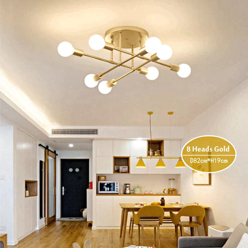 6/8 Head Led Industrial Iron Ceiling Light Living Room Lighting Nordic E27 Lamp