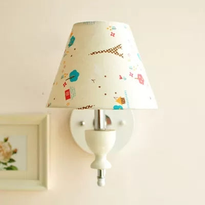 Floral Fabric Wall Light For Childs Bedroom - Contemporary 1-Head Sconce In White / A