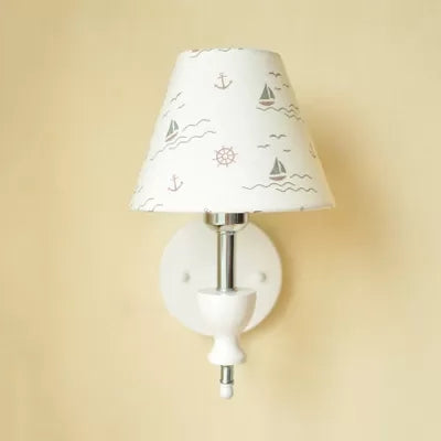 Floral Fabric Wall Light For Childs Bedroom - Contemporary 1-Head Sconce In White