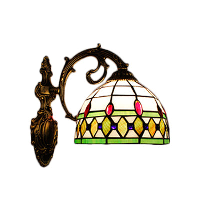 Vintage Stained Glass Semicircle Wall Sconce With 1 Light