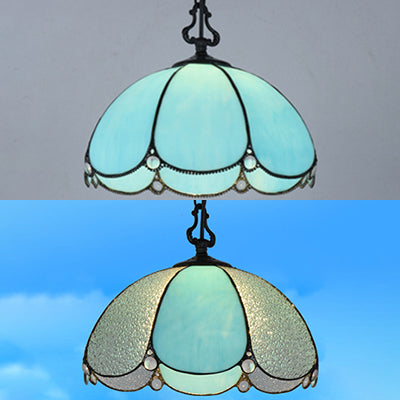 Tiffany Blue/Clear Flower Hanging Lamp - Hand Cut Glass Pendant Light For Dining Room