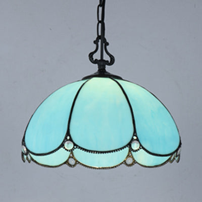 Tiffany Blue/Clear Flower Hanging Lamp - Hand Cut Glass Pendant Light For Dining Room