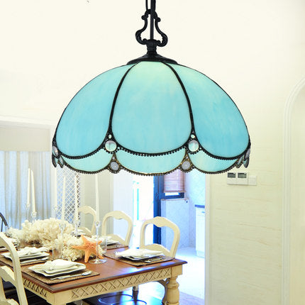 Tiffany Blue/Clear Flower Hanging Lamp - Hand Cut Glass Pendant Light For Dining Room Blue