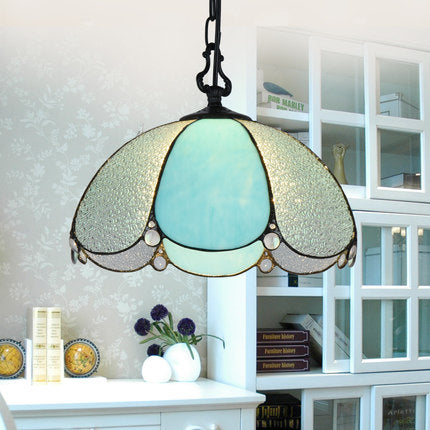 Tiffany Blue/Clear Flower Hanging Lamp - Hand Cut Glass Pendant Light For Dining Room Clear