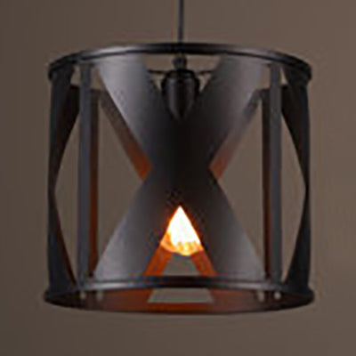 Black Finish Drum Pendant Light - Antique Metallic Single Bulb Lamp For Kitchen / X