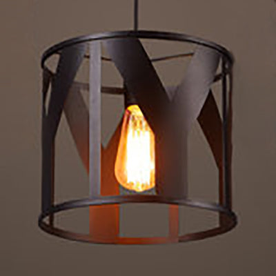 Black Finish Drum Pendant Light - Antique Metallic Single Bulb Lamp For Kitchen / Y