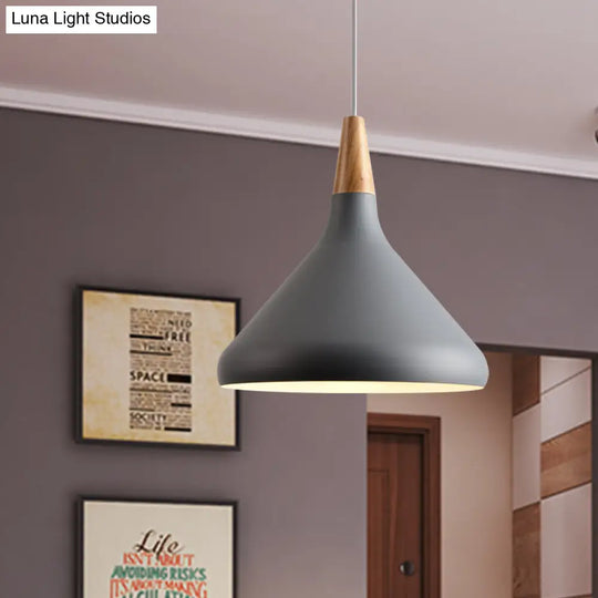 Sleek W Cone Dining Table Pendant Lighting - Metallic 1-Head Hanging Lamp With Adjustable Cord In