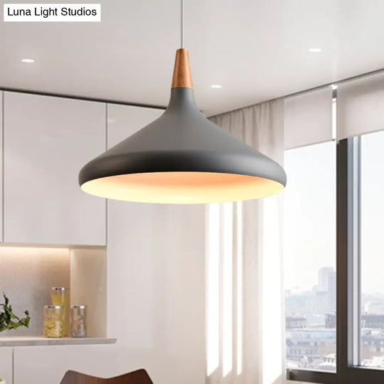 Sleek W Cone Dining Table Pendant Lighting - Metallic 1-Head Hanging Lamp With Adjustable Cord In