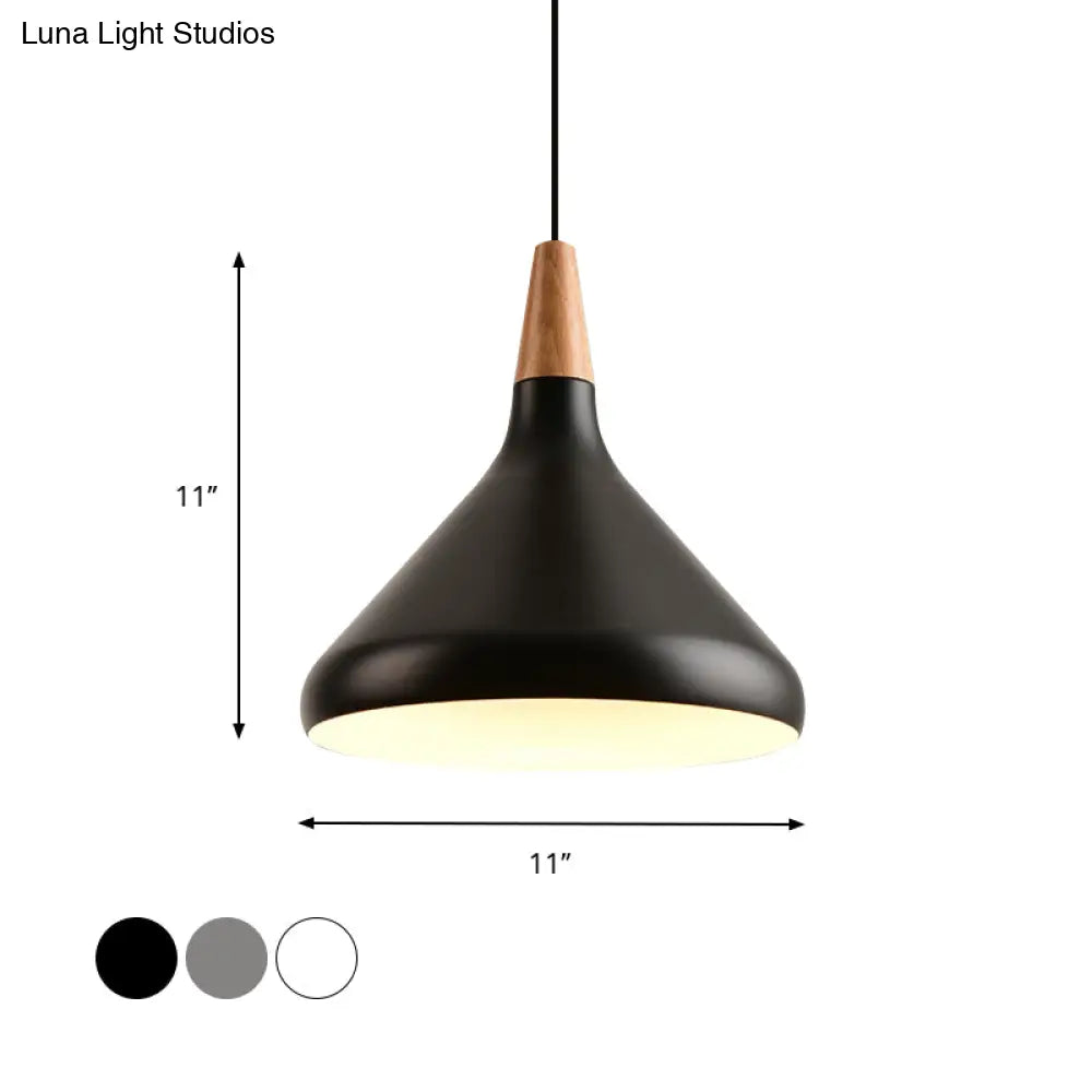 Sleek W Cone Dining Table Pendant Lighting - Metallic 1-Head Hanging Lamp With Adjustable Cord In